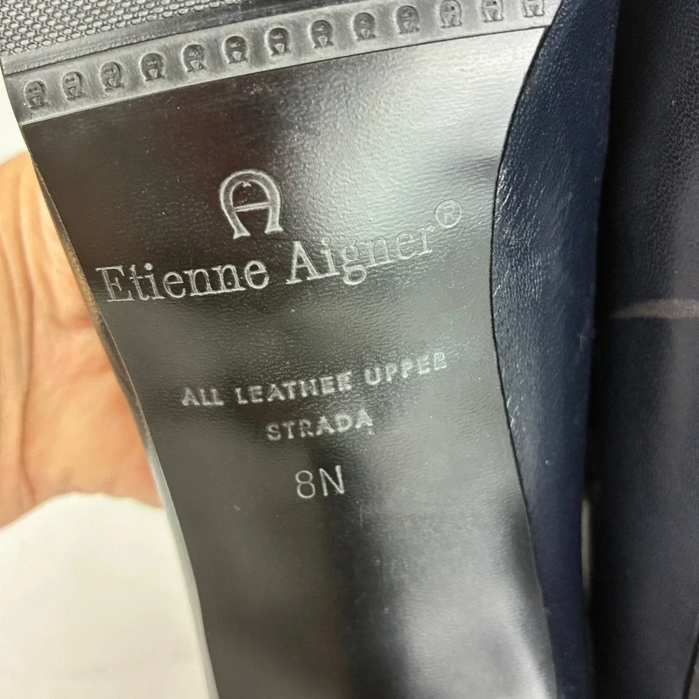 Etienne Aigner Navy Pumps - 8N- Leather Cap Toe Block Heel Strada Classic Office